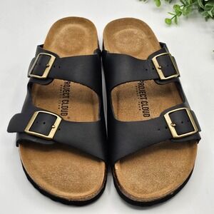 Project Cloud Memory Foam Sandals Slides Buckle Black Leather US 10 EU 41 NWT